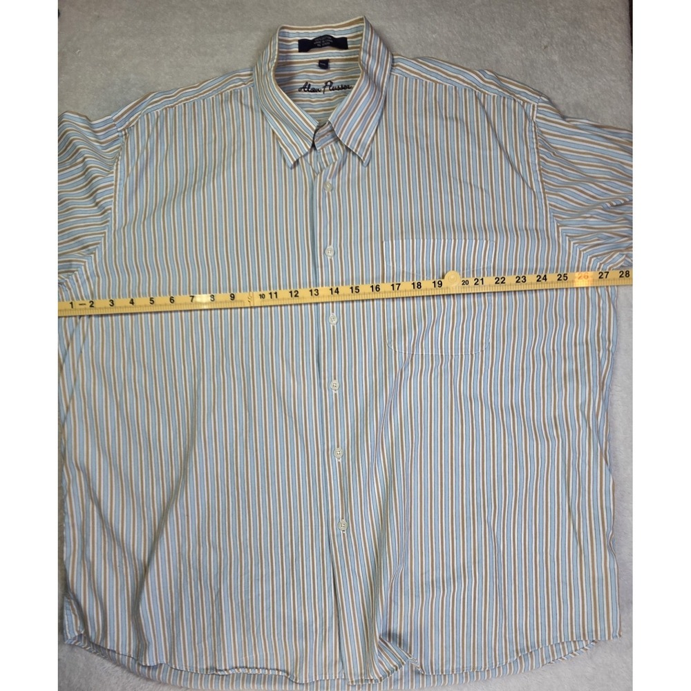 Alan Flusser Men's XXL Striped Dress Shirt Blue Tan Cotton Button Up Classic Fit - Picture 3 of 7